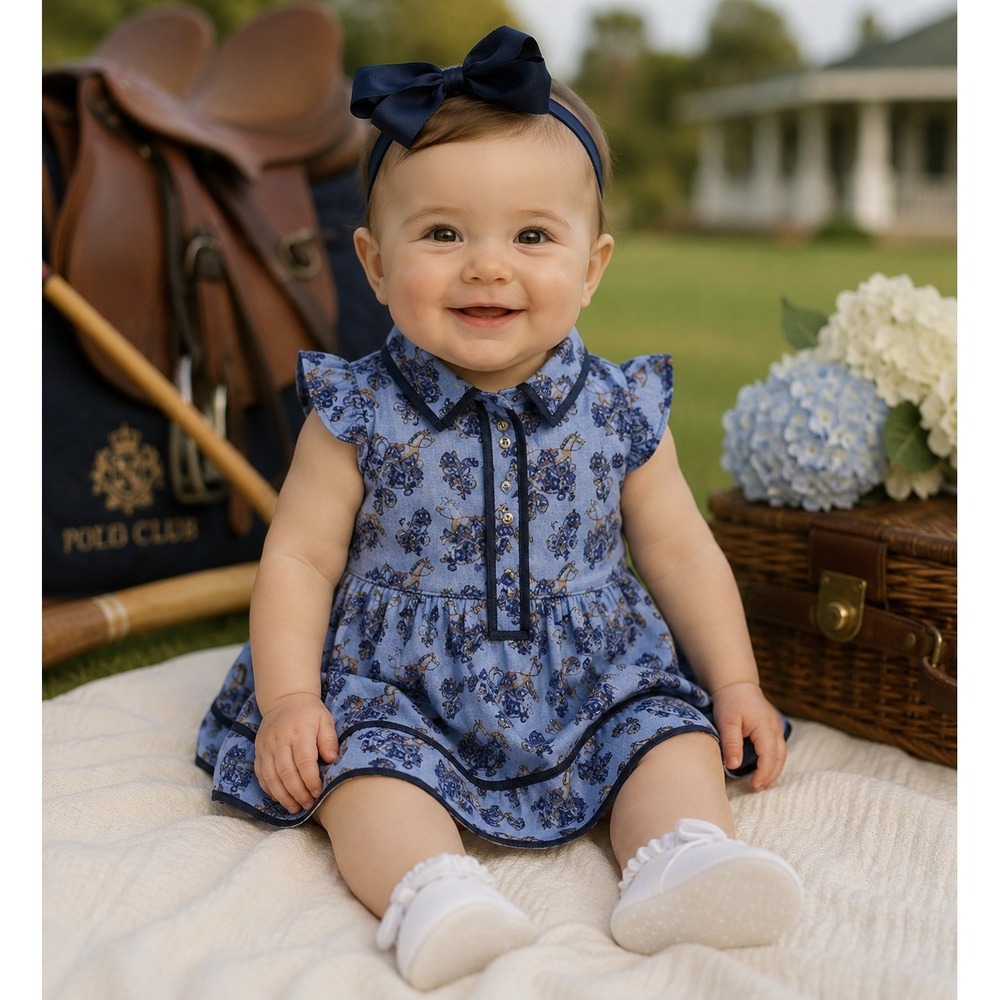 Janie and Jack Carousel Rocking Horse Equestrian Paisley Floral Dress 3 - 6 M